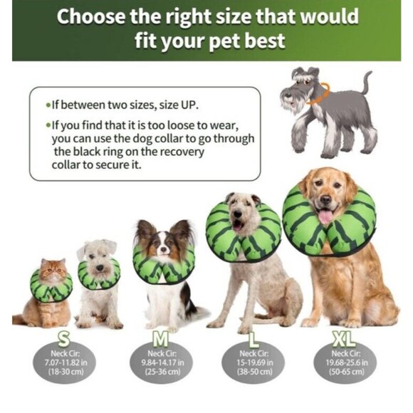 XL Protective Inflatable Dog Recovery Cone Soft Donut Cone XL Watermelon Blow Up - Picture 2 of 6